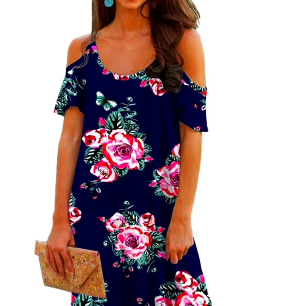 Summer Casual Loose Long Dress Strapless Strap Cold Shoulder